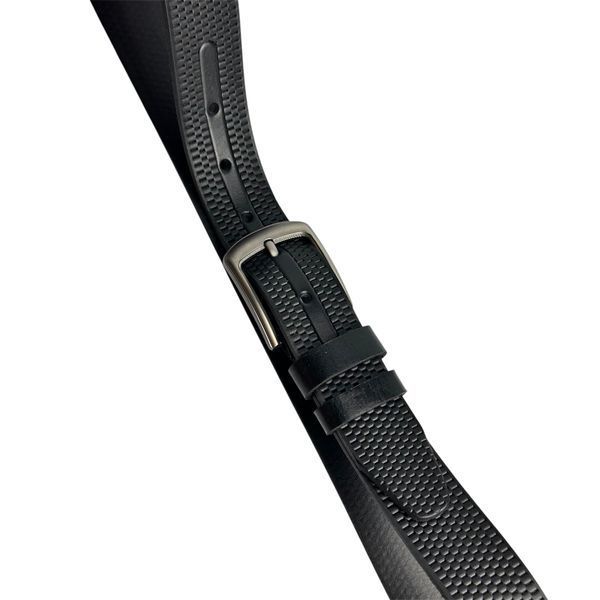 Чоловічий шкіряний ремінь 40 мм чорний з тисненням Підтяжки 030040914 фото